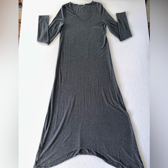 T by Alexander Wang Gray Long Sleeve Scoop Neck Maxi Dress Large - Picture 2 of 7